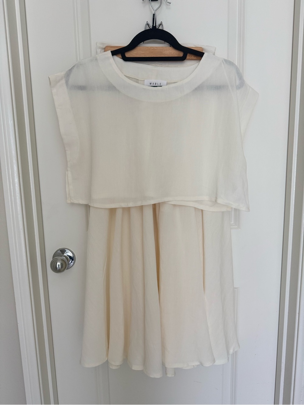 Women’s MARBLE Cream Layered Chiffon Dress with Sheer Overlay - 2 piece
